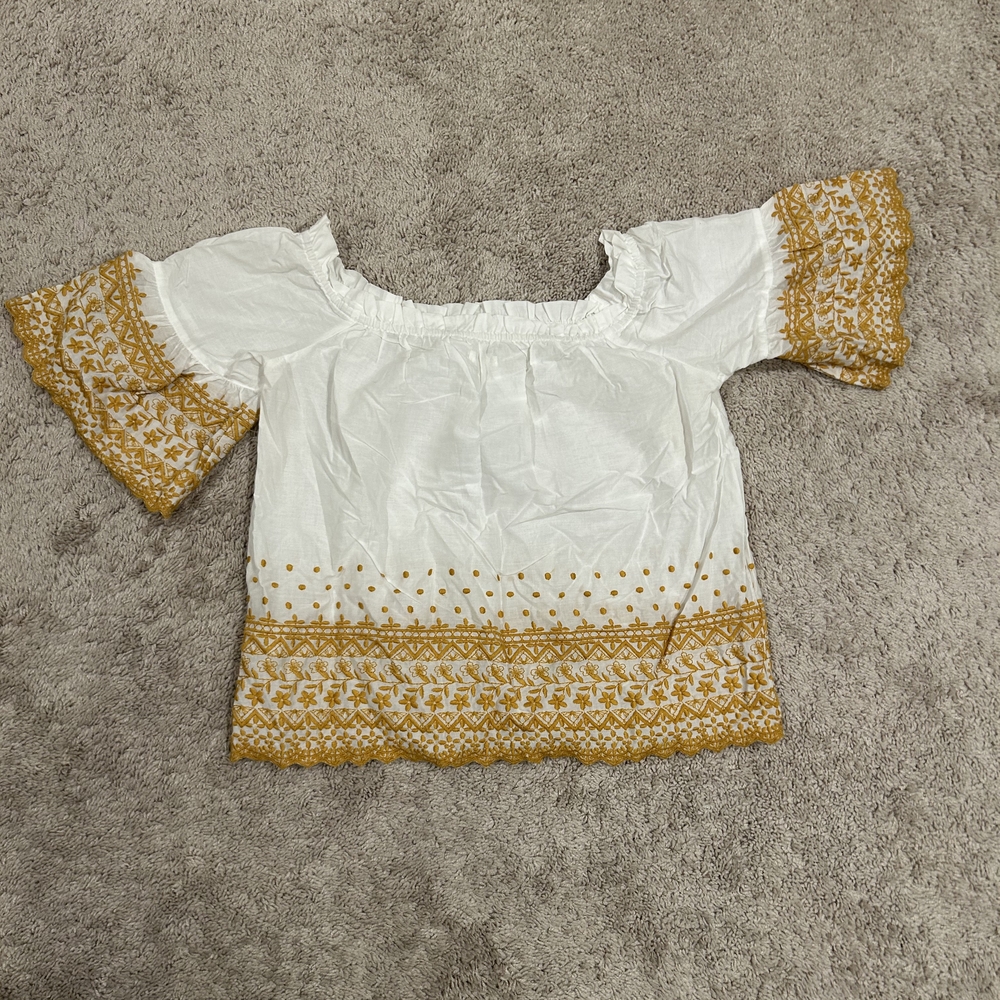 Maurices White Off-Shoulder Top with Mustard Embroidery